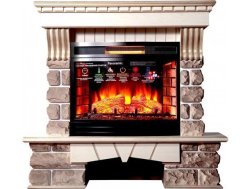 Каминокомплект Interflame Экстер Кавказ бежевый патина с очагом Panoramic 06 25 LED FX QZ