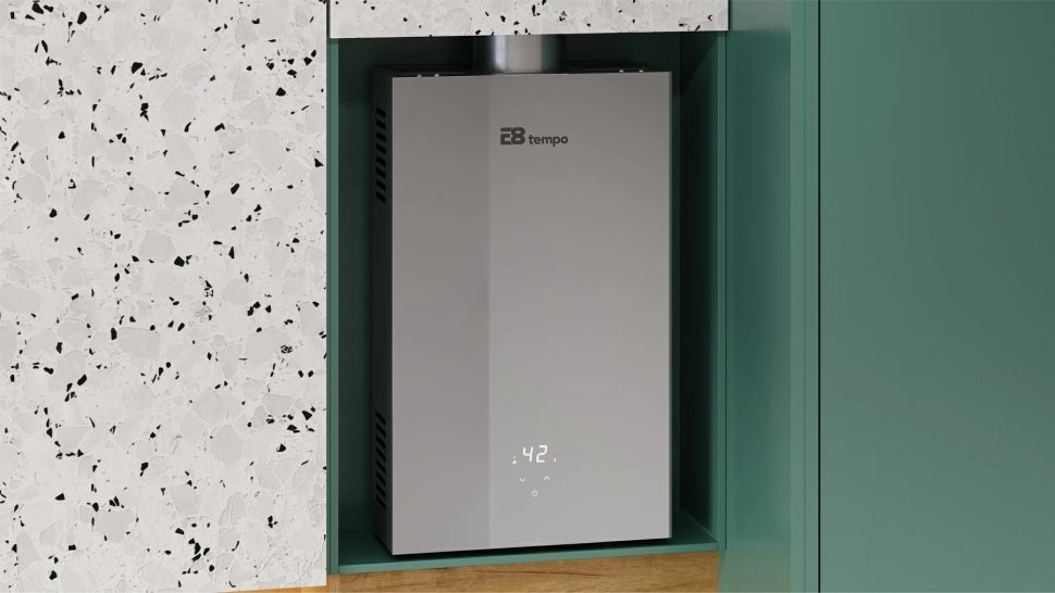 Проточный газовый водонагреватель E8 tempo E8WBY24 (серая стеклянная панель)