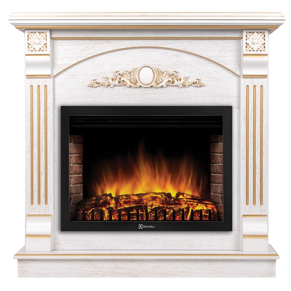 Каминокомплект Firelight Barocco 25 с очагом Electrolux EFP/P-2520LS белый дуб с золотой патиной