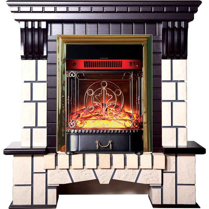 Каминокомплект Interflame Экстер М темный дуб с очагом Majestic FX M Brass