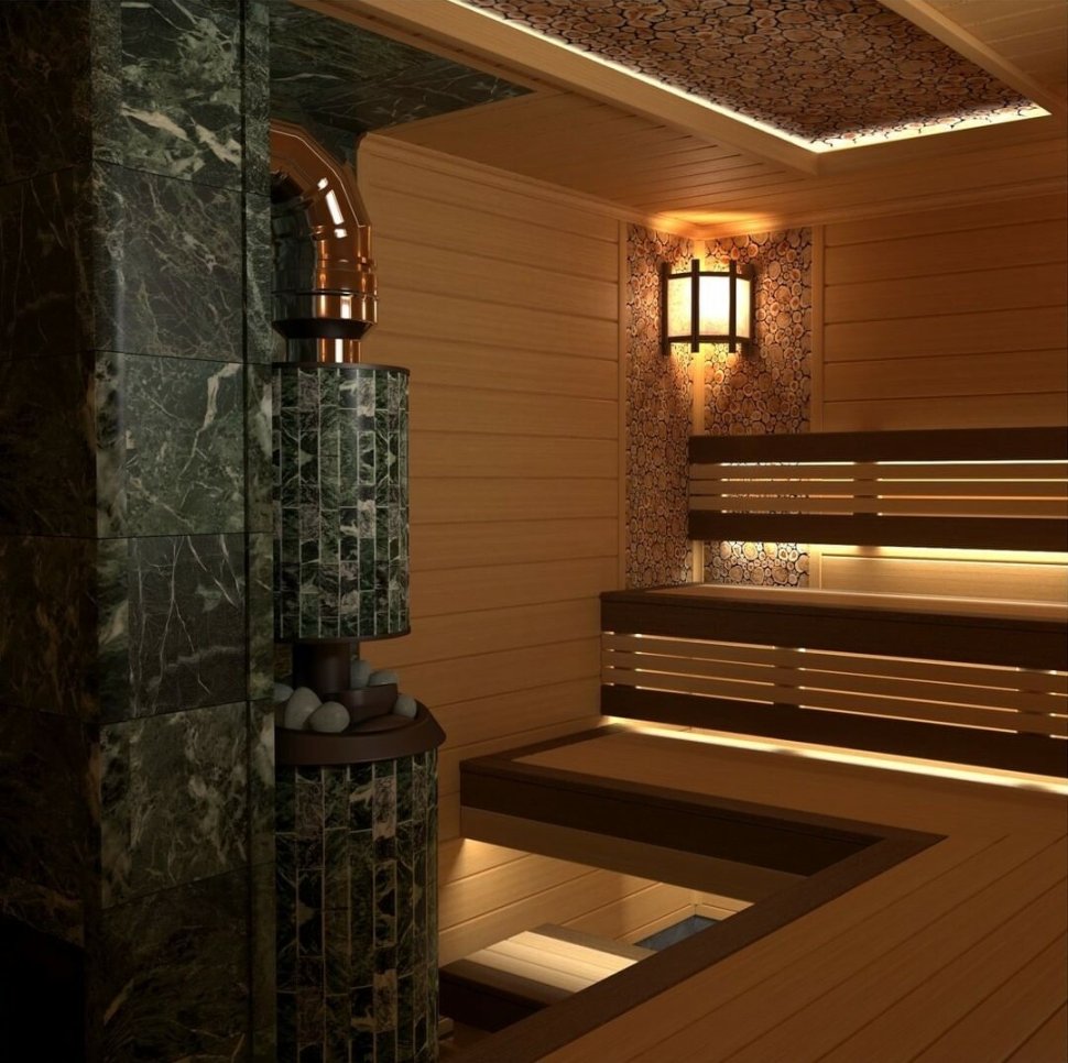 Печь банная PROMetall Атмосфера XL в ламелях Жадеит наборный рисунок