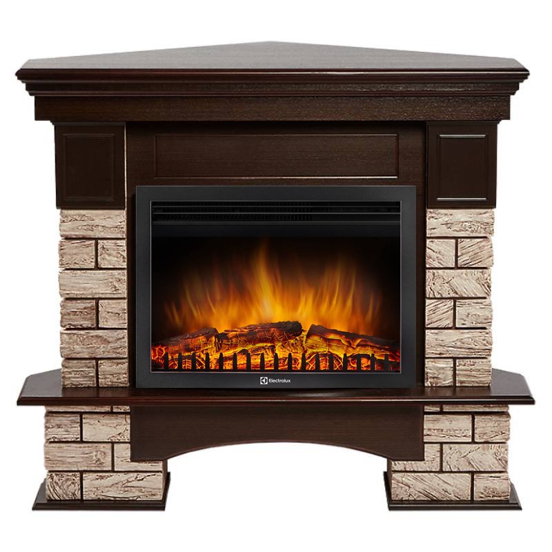 Каминокомплект Firelight Forte Wood 25U (угловой) с очагом Electrolux EFP/P-2520LS камень коричневый/шпон темный дуб
