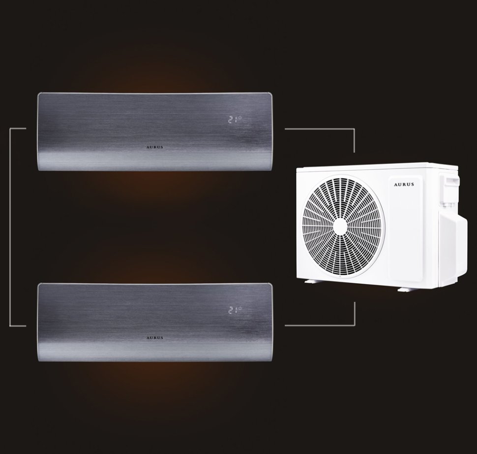 Мульти сплит-система на 2 комнаты 25+25 м2 AURUS ADI/in-09HN8/BLACK*2/ADMI/out-18H2N8 D Series